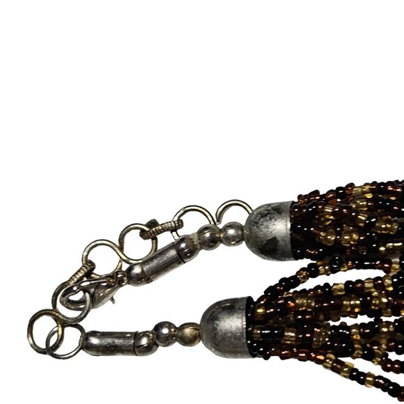 Handcrafted Seed Bead Chunky Multi Strand Necklace Statement Fashion Jewelry - Picture 4 of 6